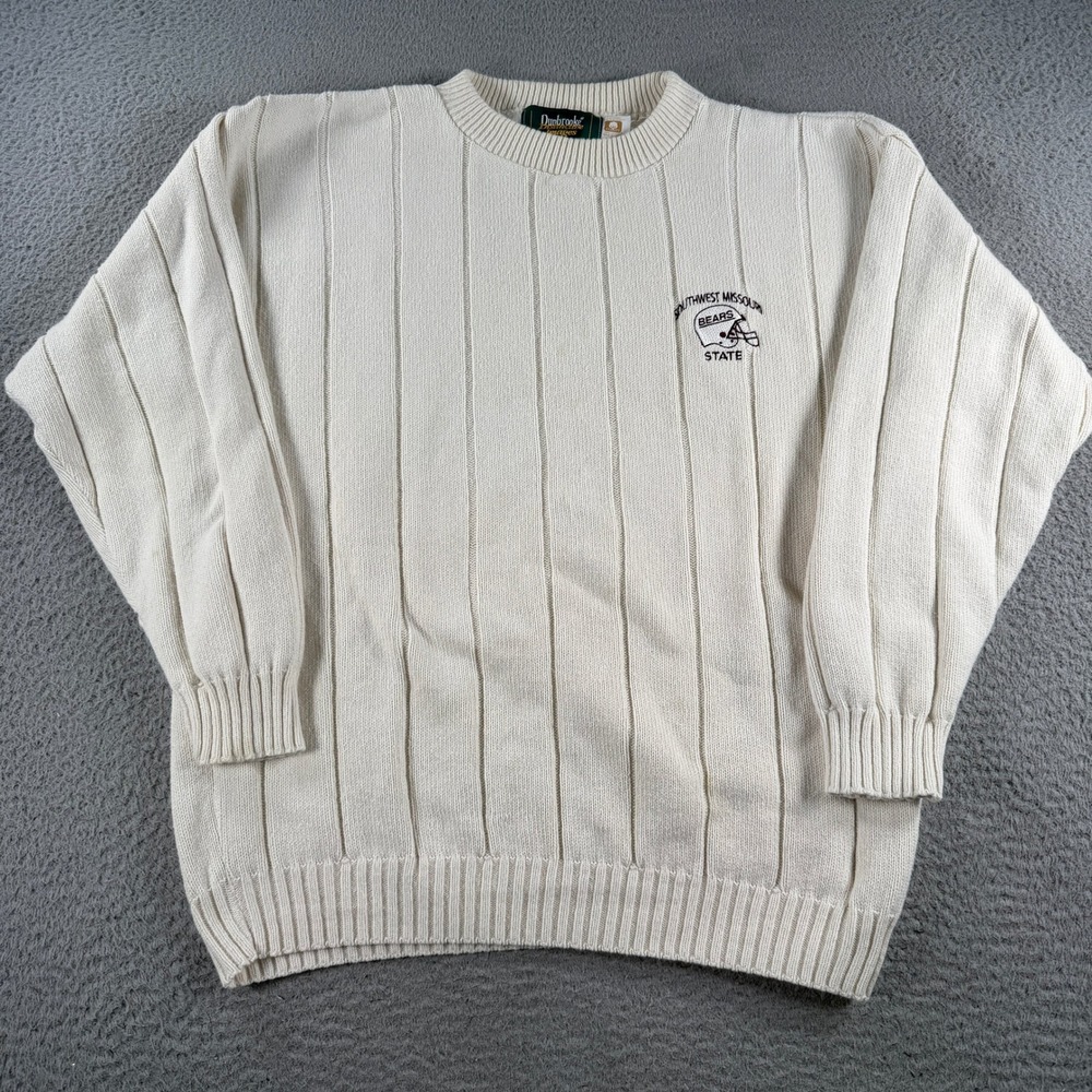 Vintage Dunbrooke Sweater Southwest Missouri State Men Large White Ribbed Knit